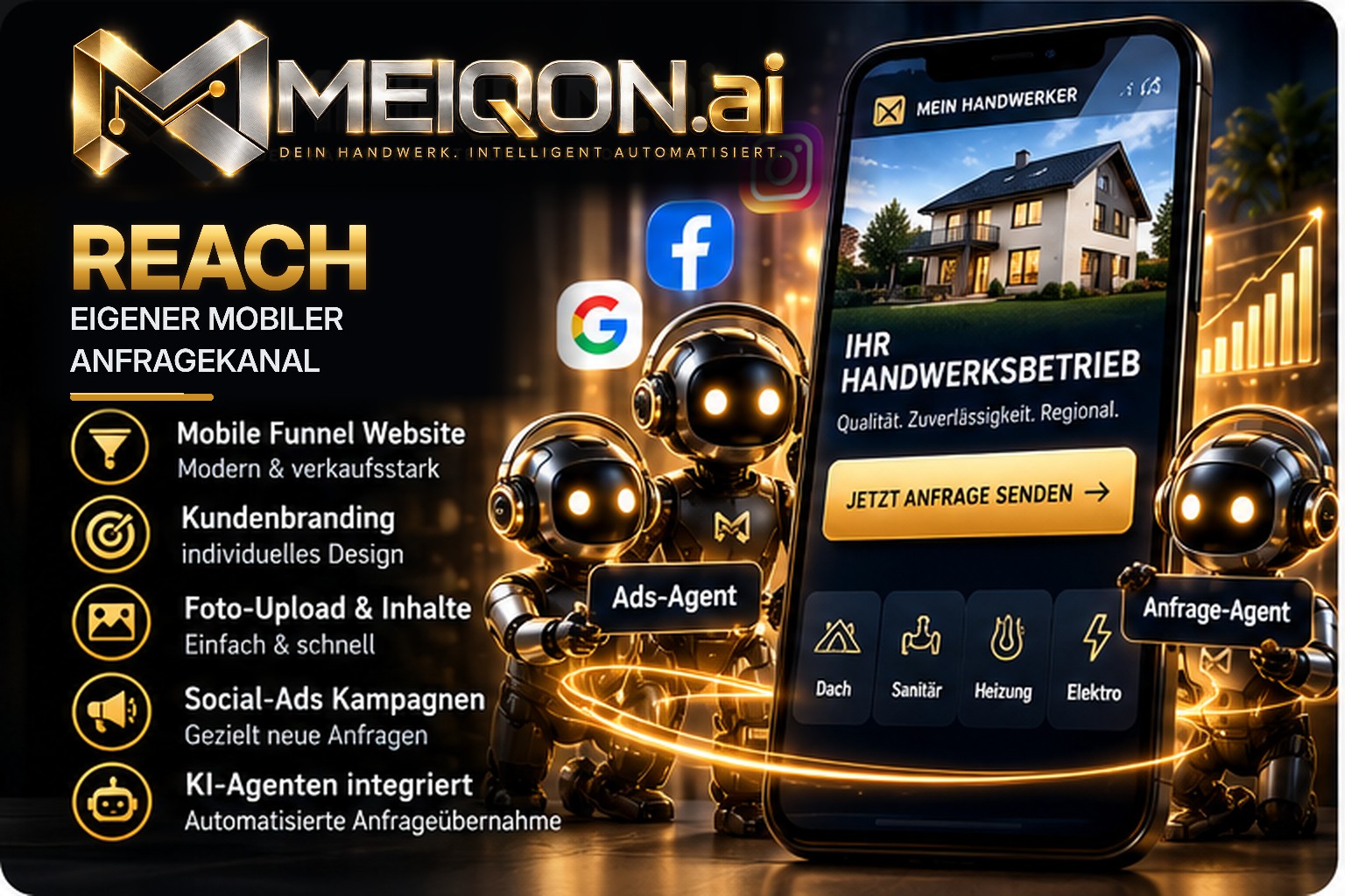 MEIQON Reach – mobiler Anfragekanal mit Funnel, Foto-Upload und KI-Agenten